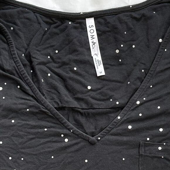 Soma Cool Nights Starry Sky Sleep Shirt Short Sleeve PJs Black Gold Polka Dots M - Picture 4 of 12